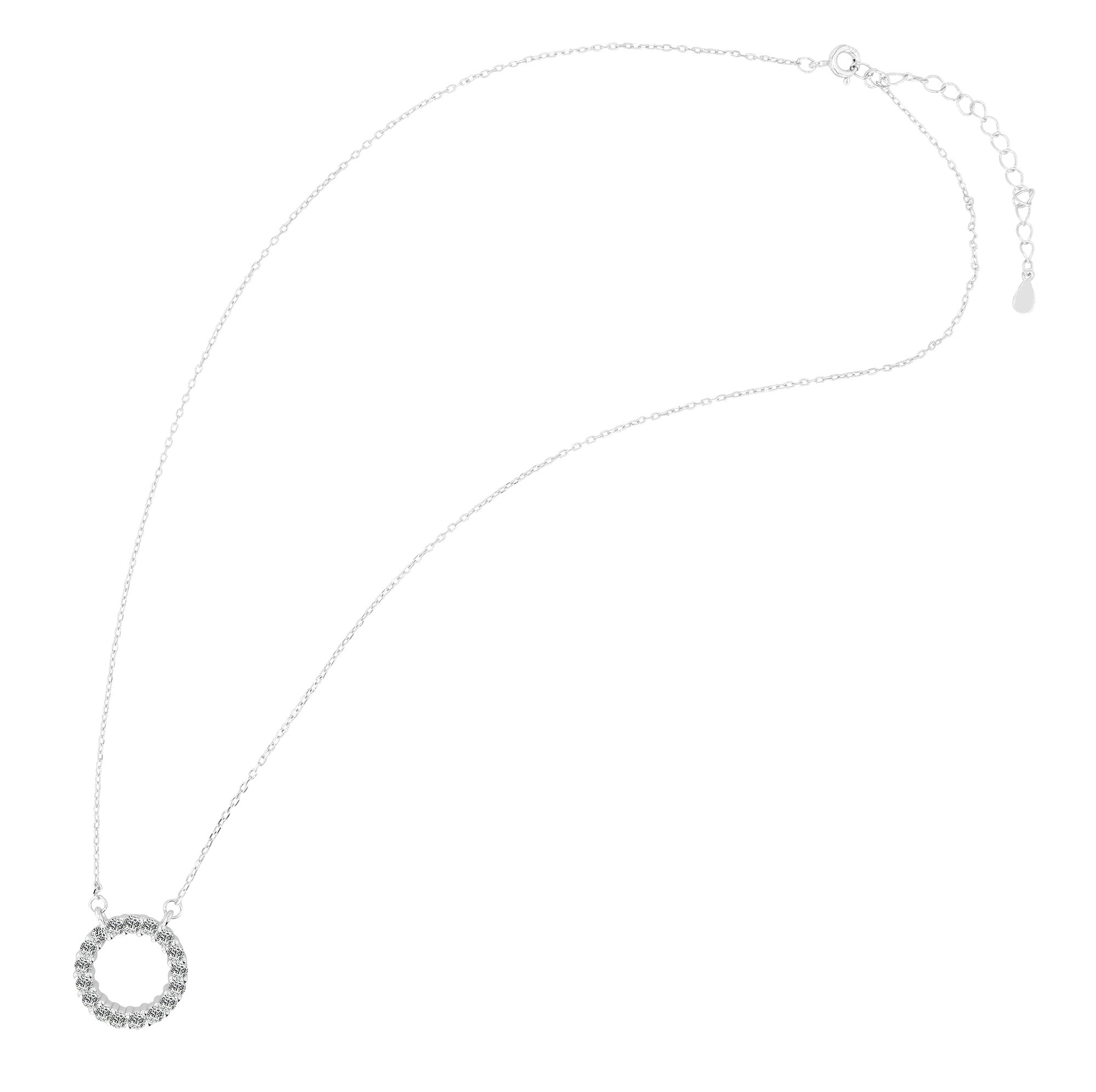 925/- Echt Silber Halskette "Melisa" mit rundem Anhänger, weißer Besatz, rhodiniert, 42+5 cm
