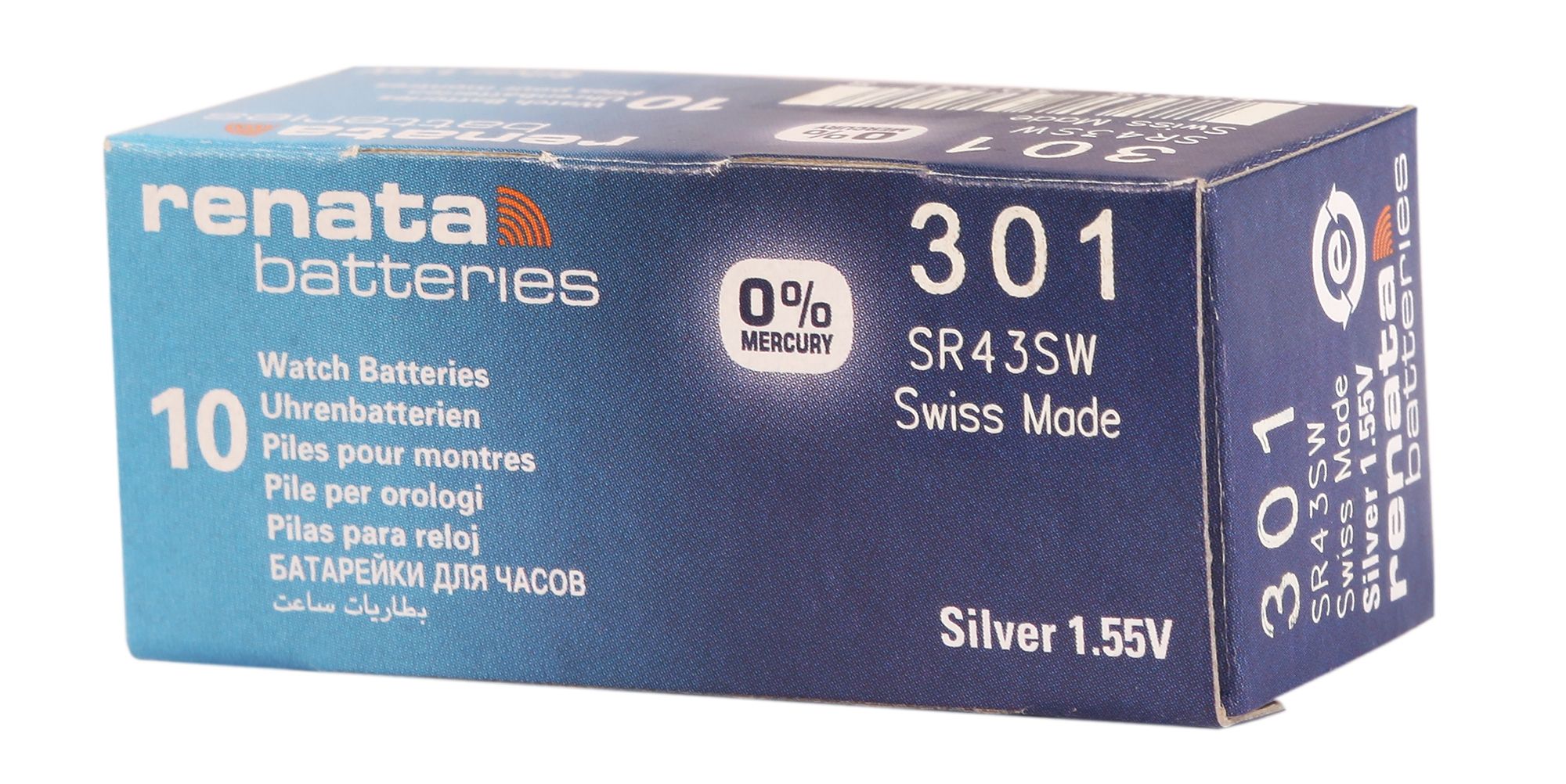 RENATA Silberoxid-Knopfzellen, 0% Quecksilber, 10 Stk., R301 (SR43SW), 1,55 V