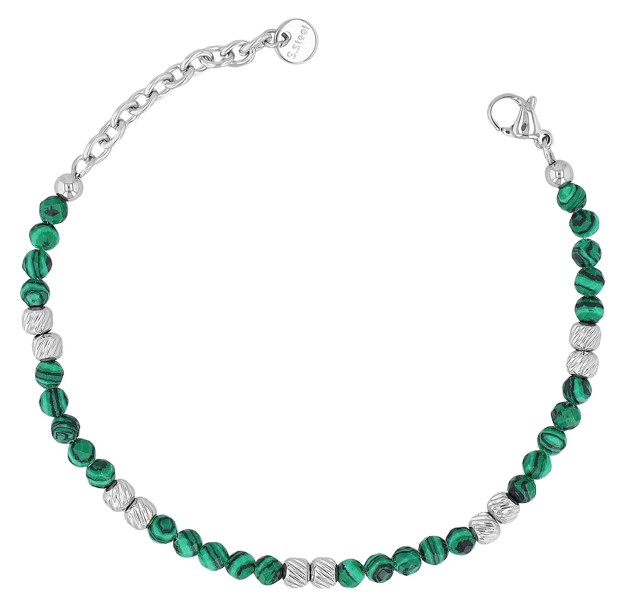 "Willow" Armband 17 + 3 cm, Edelstahl & Natursteinen (Malachit)