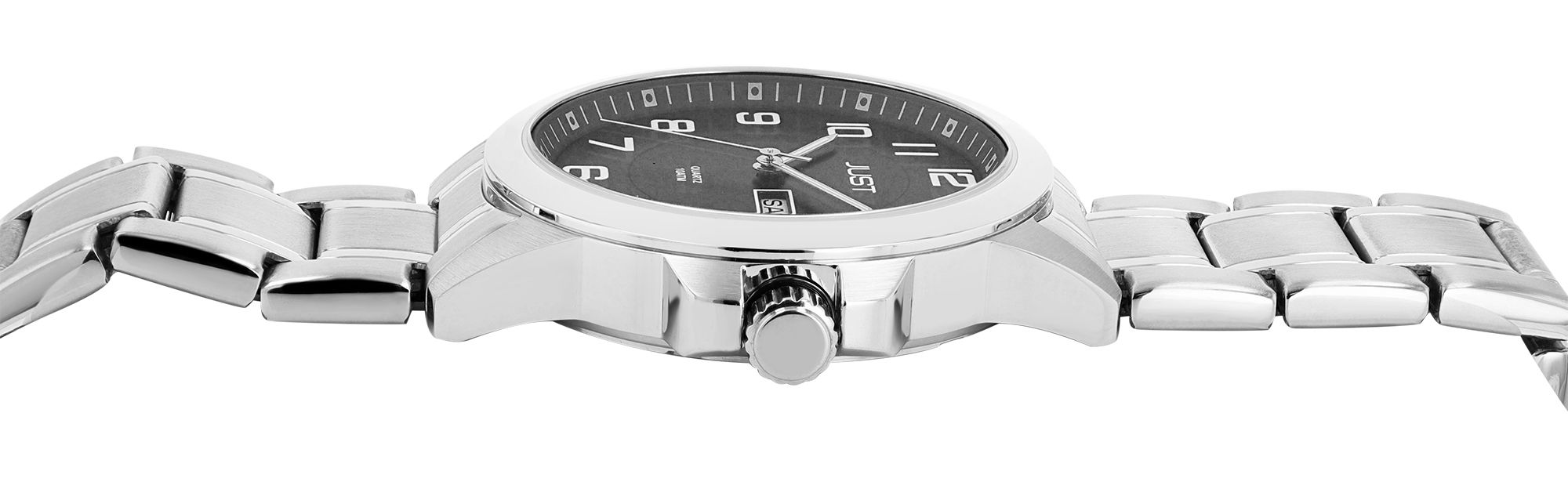 Just Herrenuhr mit Edelstahlarmband, 10 ATM, silberfarben/schwarzes ZB