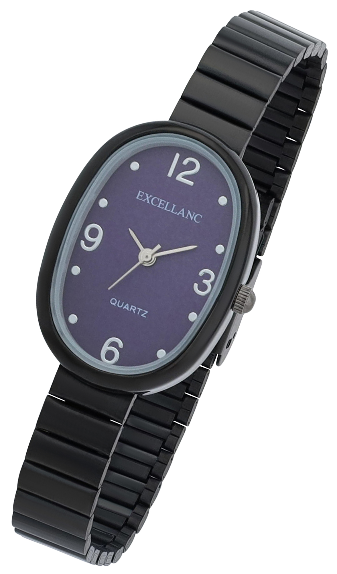 Excellanc Damenuhr - Oval mit Metallband, Schwarz/ Blau