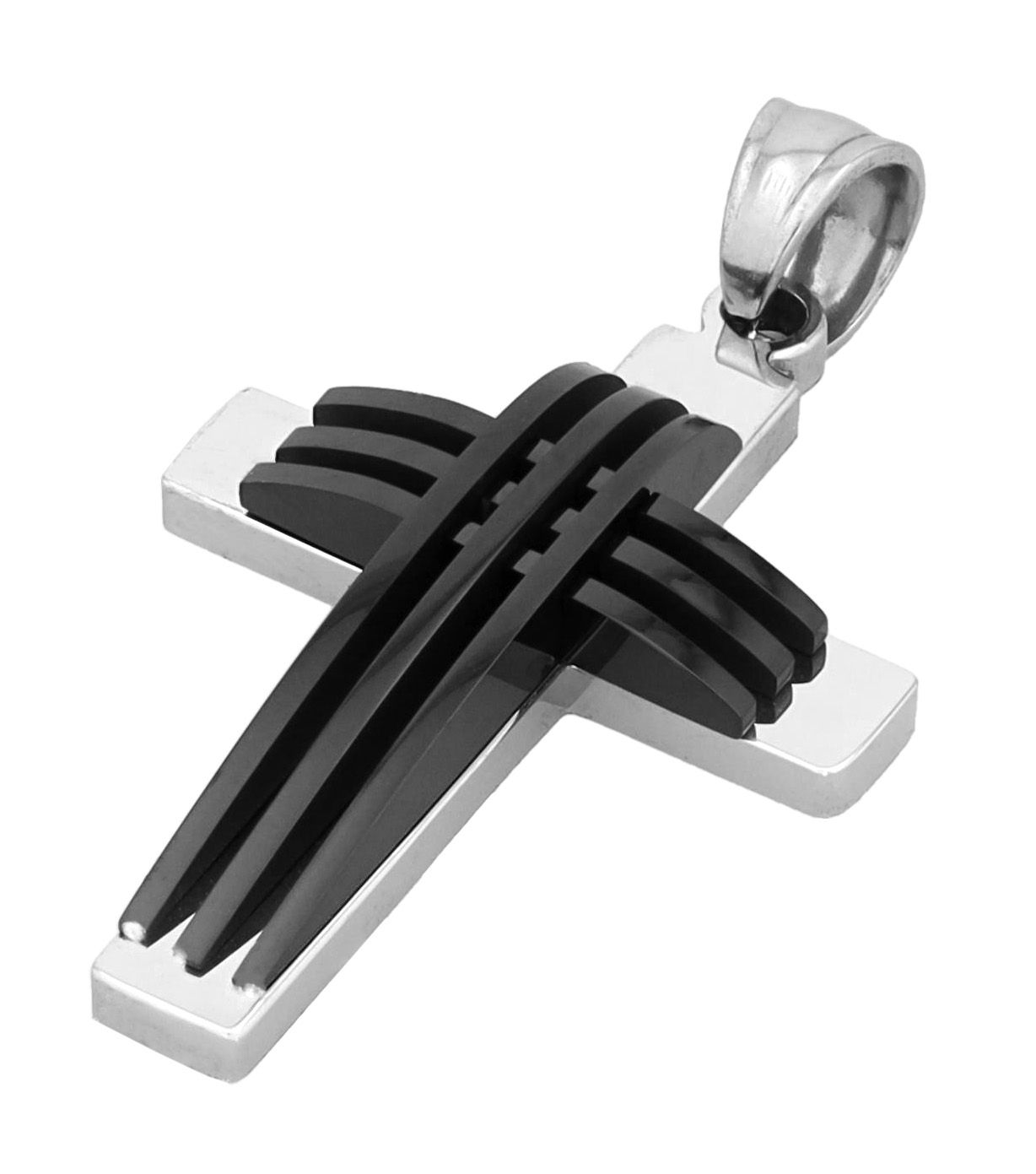 "Nyrelle" Anhänger, Kreuz aus Edelstahl, ionenplattiert & bicolor (silberfarben/schwarz)