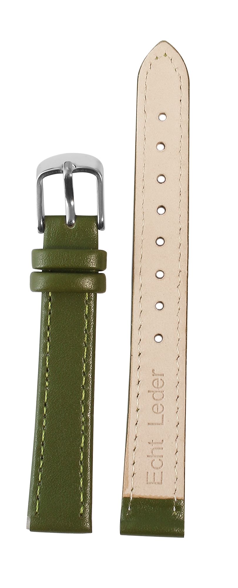 Uhrenarmband aus Echtleder, genäht, dunkelgrün, 16 mm