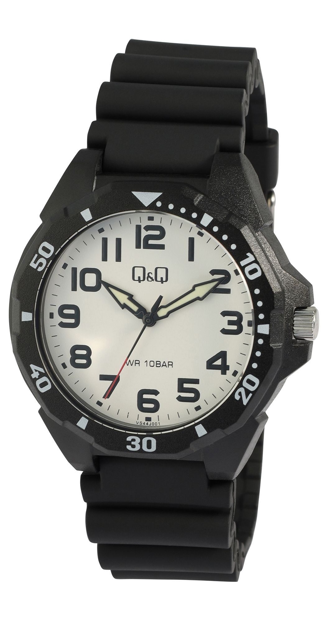 Q&Q Herrenuhr, Resinband, Ø 43 mm, schwarz/ weiß