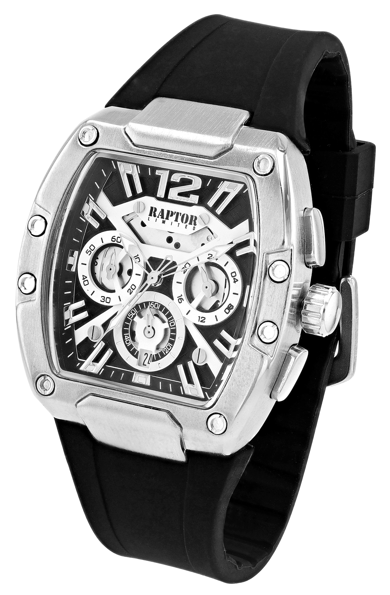 Raptor Limited Herrenuhr "Aldriel", Silikonarmband, Chronograph, schwarz/ silberfarben