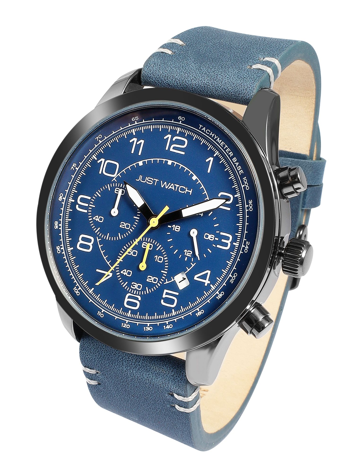 Just Watch Herrenchronograph, Lederarmband, 5 ATM, blau