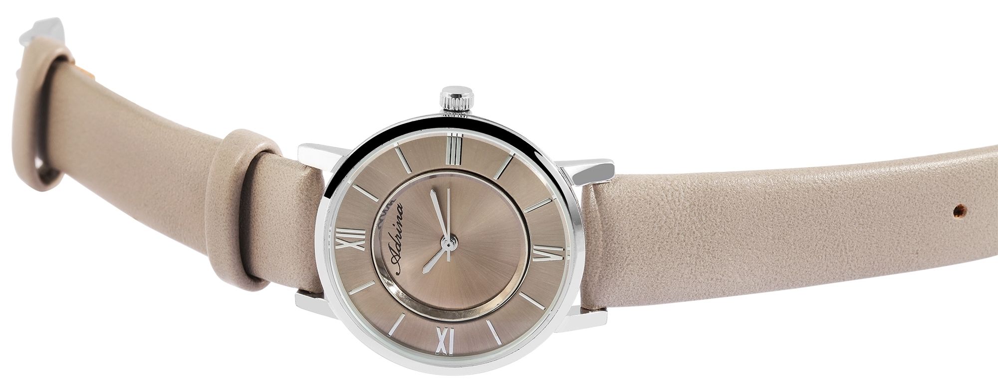 Adrina Damenuhr mit Lederimitationsband, Ø 32 mm, beige/ silberfarben