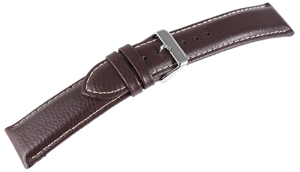 Echtleder-Uhrenarmband, dunkelbraun, weiße Naht, 22 mm