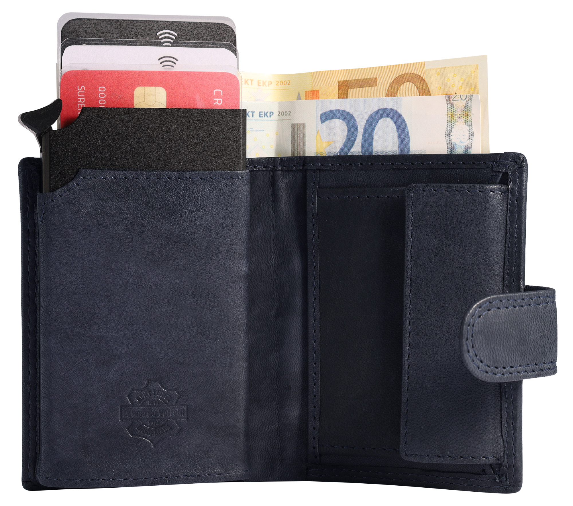 Leonardo Verrelli Echtleder (soft) Geldbörse mit Pop-up-Kartenhalter, RFID, dunkelblau