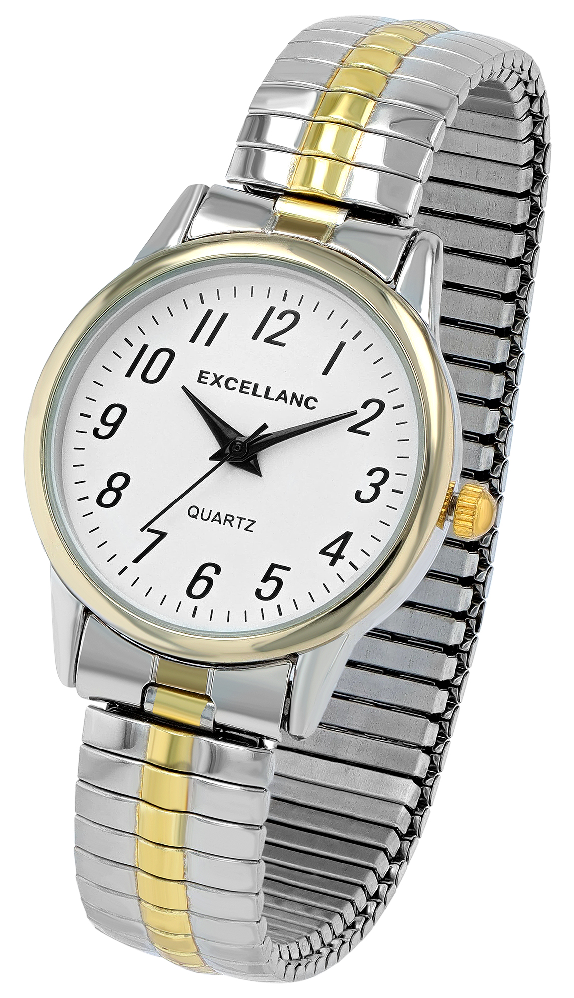 Excellanc Damenuhr mit Edelstahlzugarmband, bicolor/ weiß