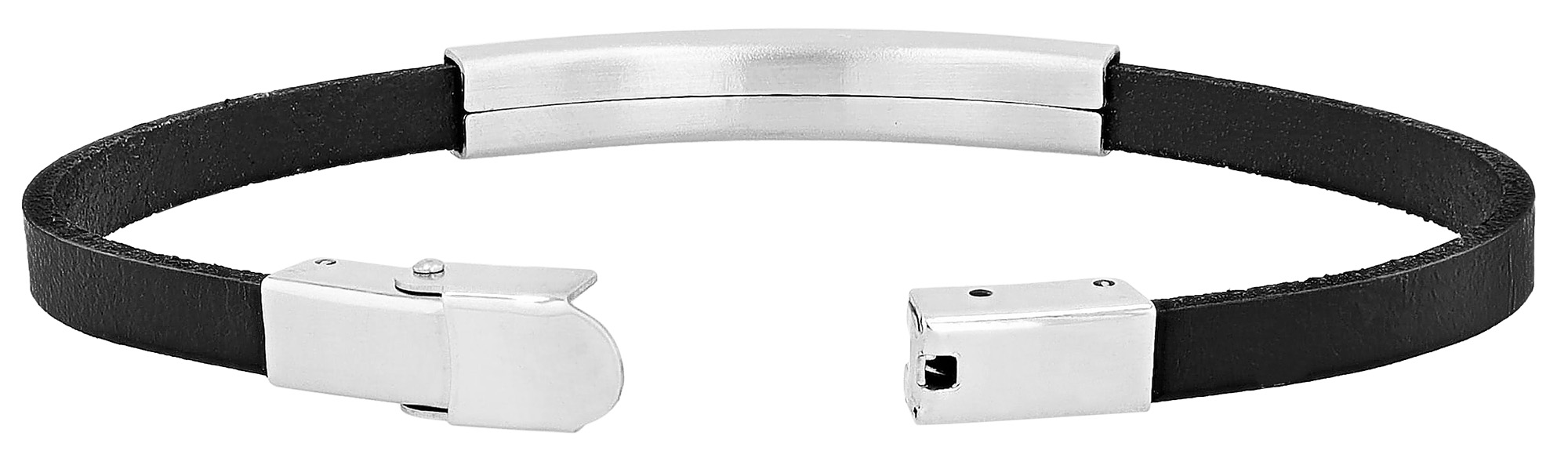 "Colin", Echtlederarmband, Edelstahlgravurplatte, schwarz/silberfarben, 21 cm