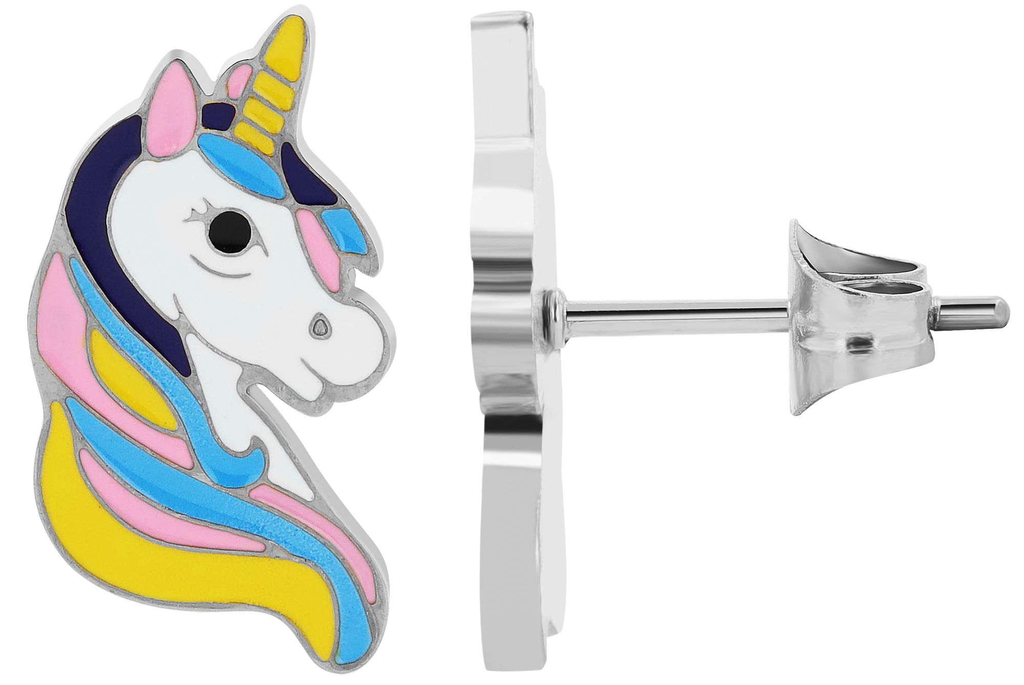 Akzent Einhorn-Schmuckset "Amara", Edelstahl, Kette & Ohrstecker, silberfarben