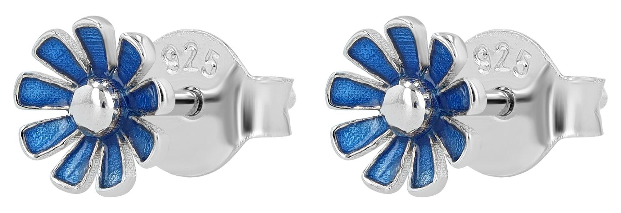 "Susi" 925/- Echt Silber, Kinder Ohrstecker, blaue Blume/ Blüte, rhodiniert