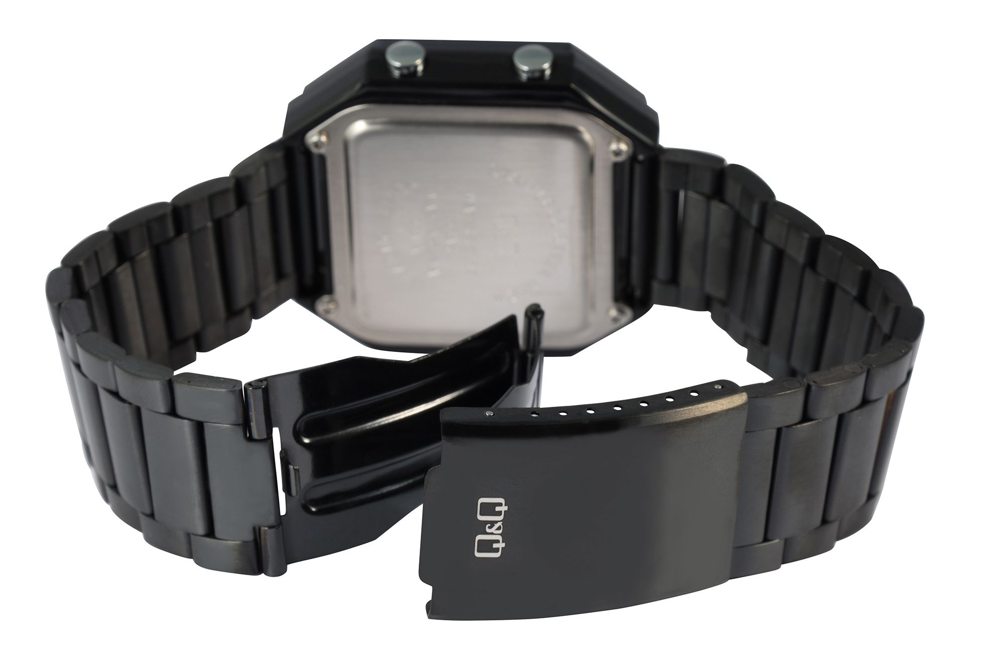 Q&Q Digitaluhr mit Gliederarmband, 5 ATM, schwarz