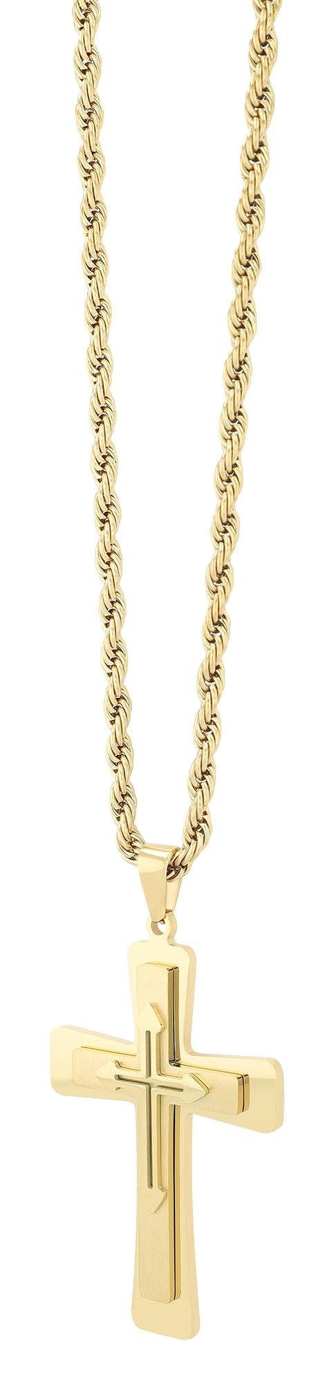 "Bennet", Edelstahl Kette mit Anhänger - Kreuz, goldfarbig