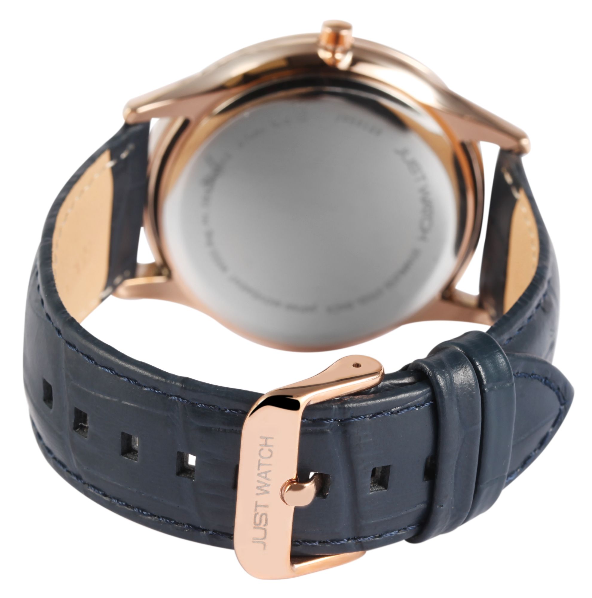 Just Watch Herrenuhr mit Echtlederarmband, Datumsanzeige, blau/roségoldfarben