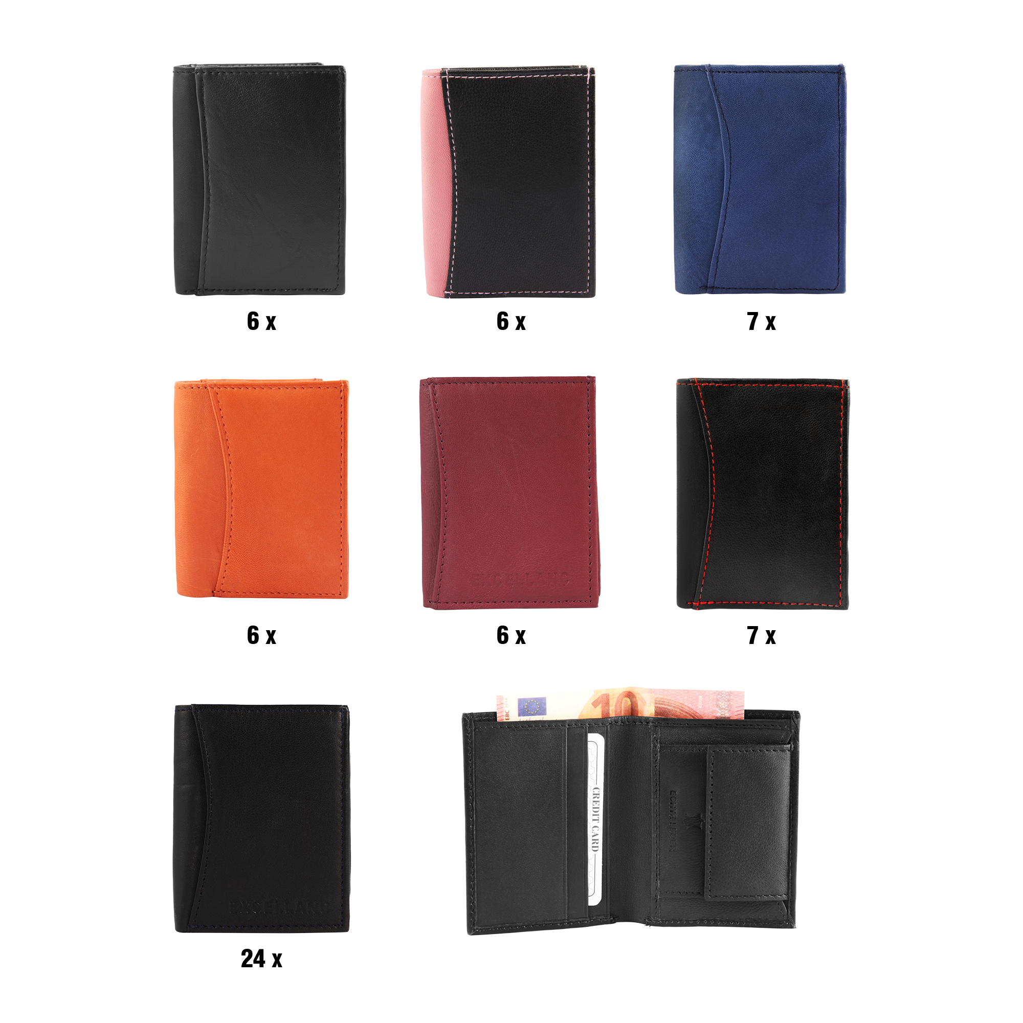 Excellanc Mini-Geldbörse aus Echtleder, Hochformat, 50 Stück