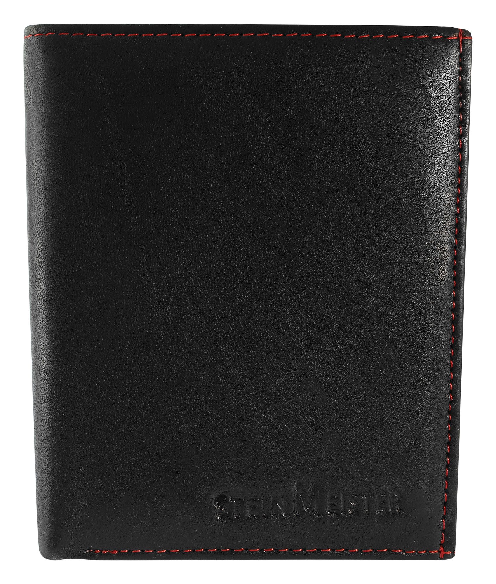 Steinmeister Herrengeldbörse aus Echtleder, Hochformat, schwarz/rot