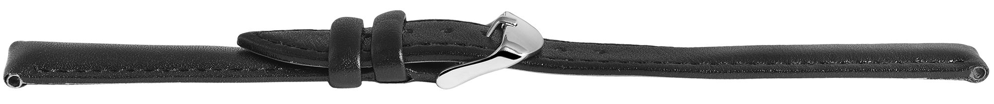 Echtleder-Uhrenarmband, schwarz/ silberfarben, 12 mm