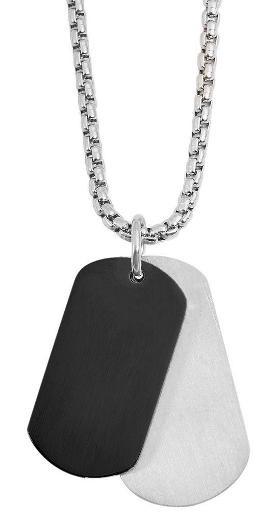 Akzent Edelstahlkette mit gravurfähigen Anhängern, silberfarbig, schwarz