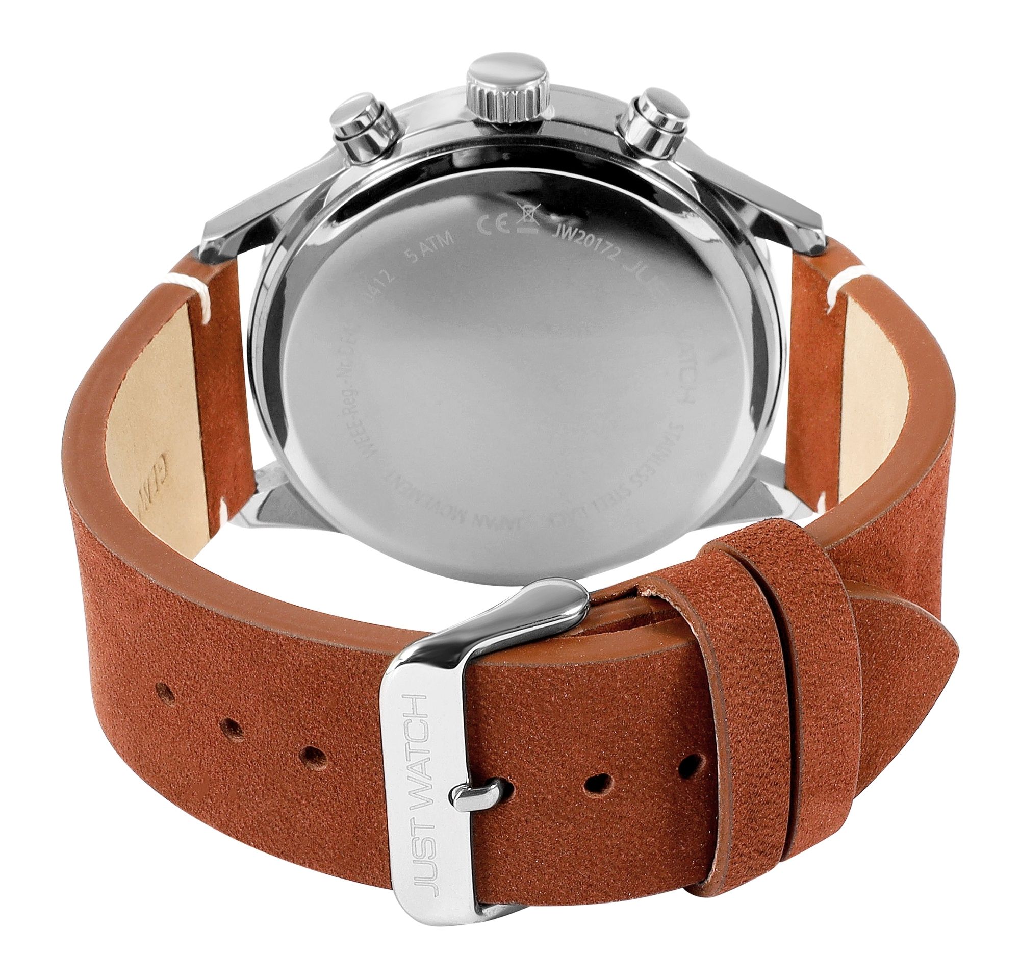 Just Watch Chronograph für Herren, Lederarmband, 5 ATM, braun