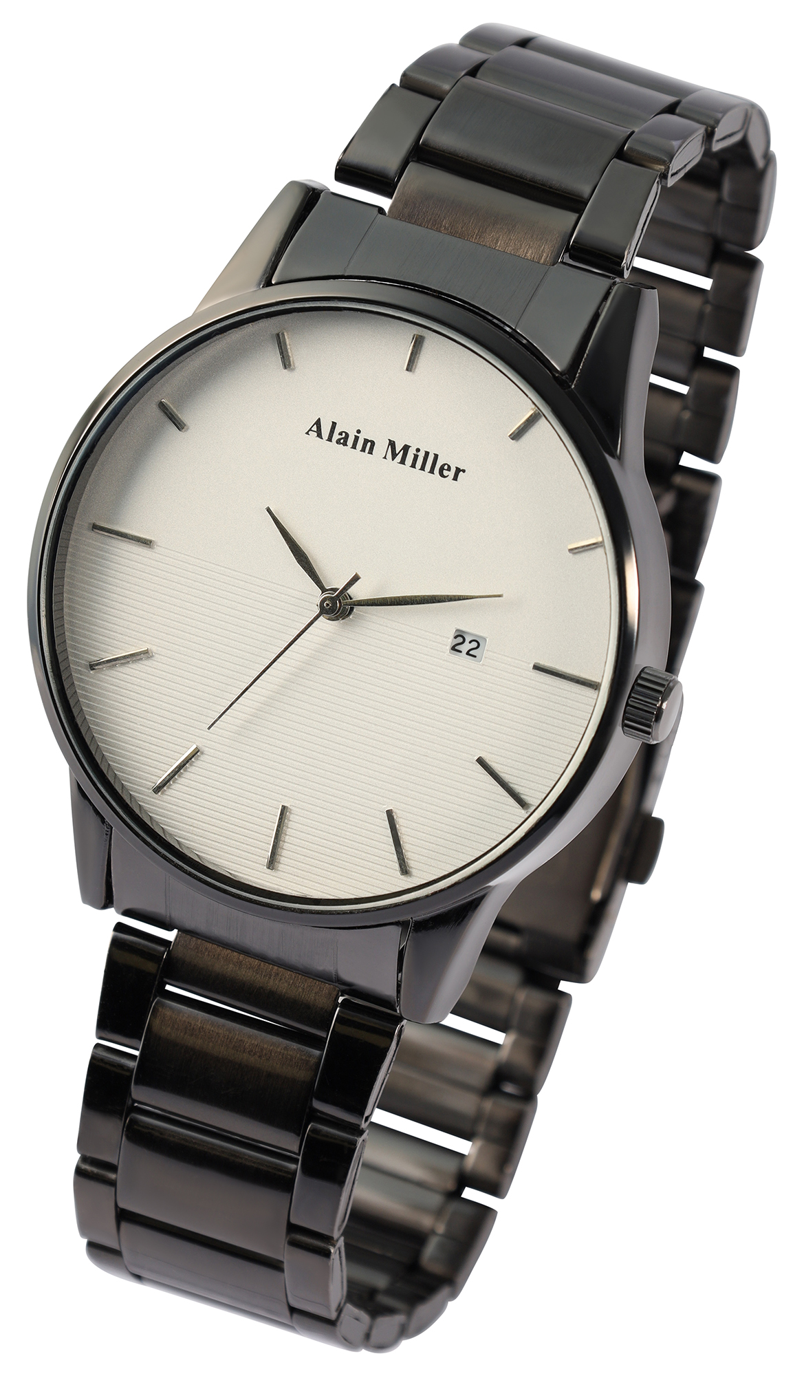 Alain Miller Herrenuhr mit Metallband, schwarz, Ø 4,5 cm