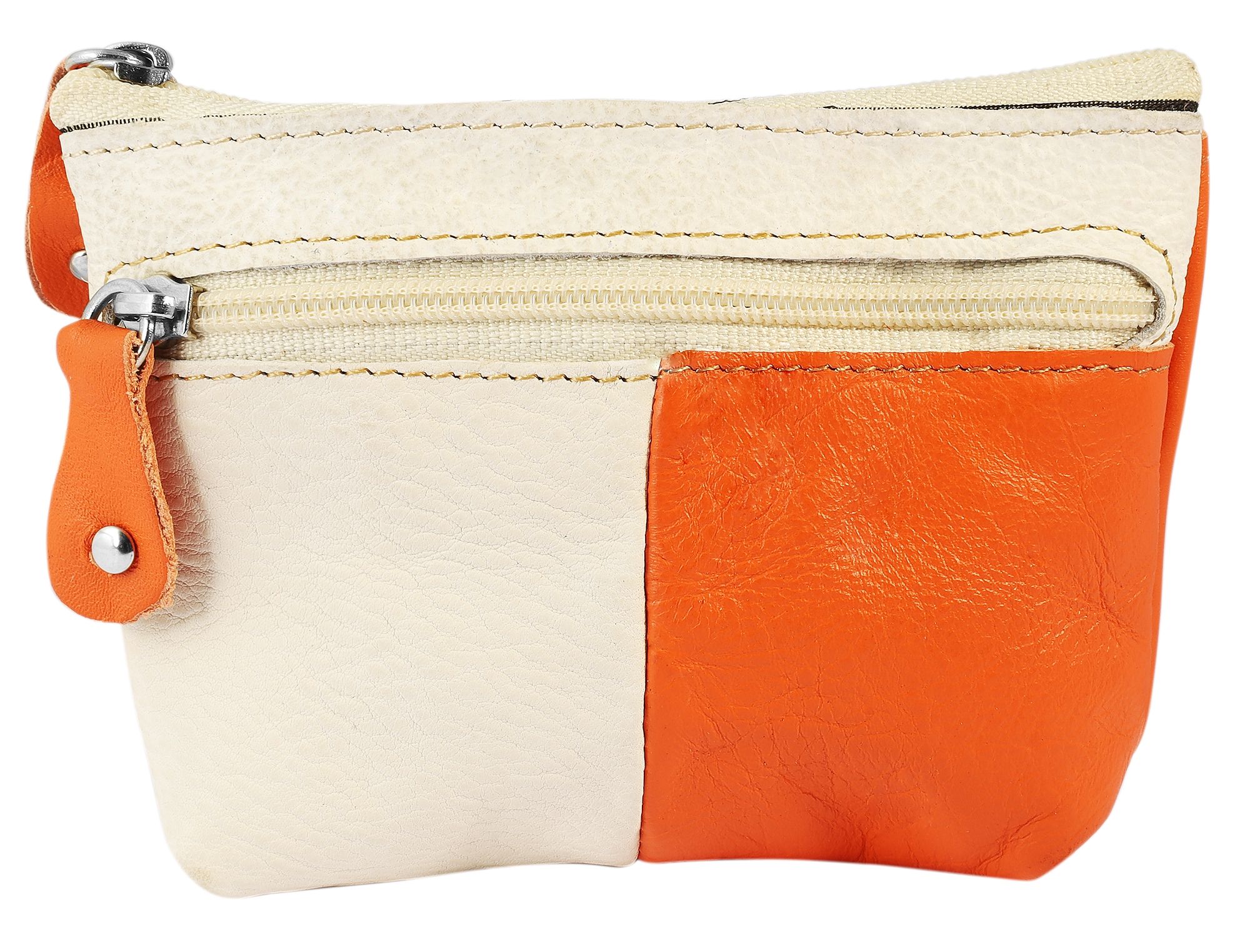 Excellanc Schlüsselbeutel aus Echtleder, orange/beige
