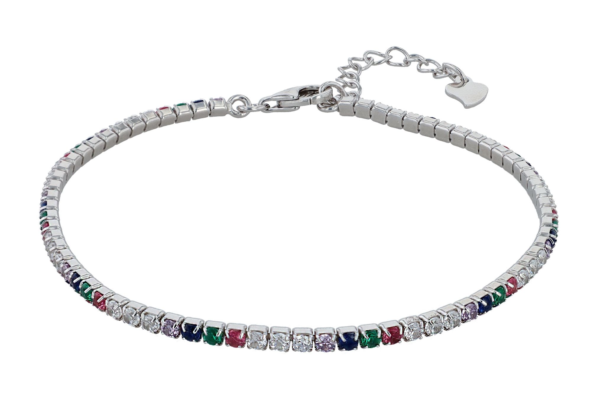 "Twyla" 925/- Echt Silber Tennisarmband mit buntem Besatz, rhodiniert, 17 + 3 cm