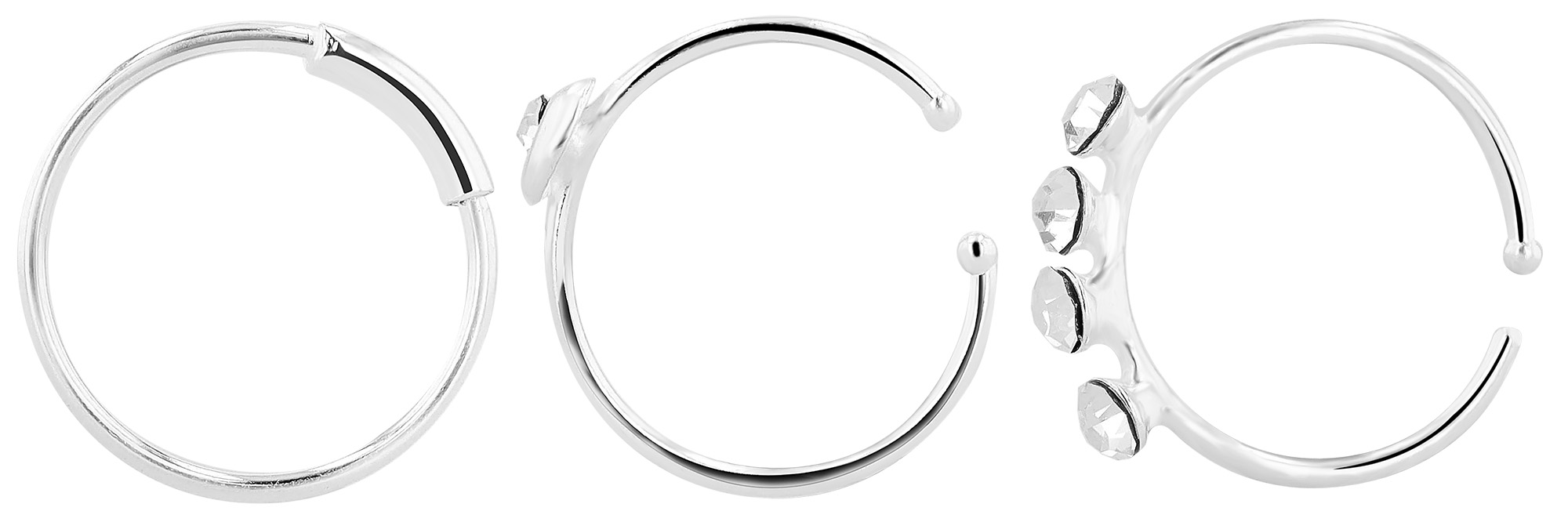 "Vola" Nasenring/ Nasenpiercing , offen, 925/- Echt Silber, rhodiniert, 3 Varianten je 6 Stk, VE-18