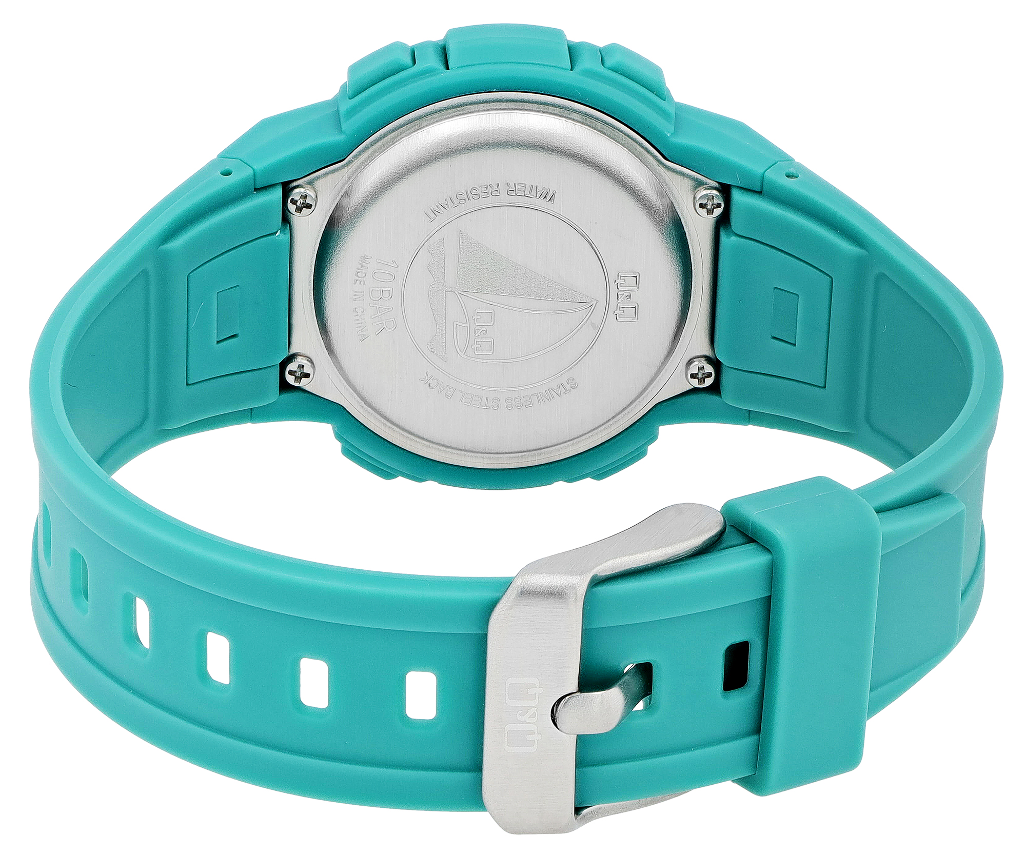 Q&Q Digitale Herren- & Jugenduhr, Resinband Ø 36 mm, 10 ATM, türkis