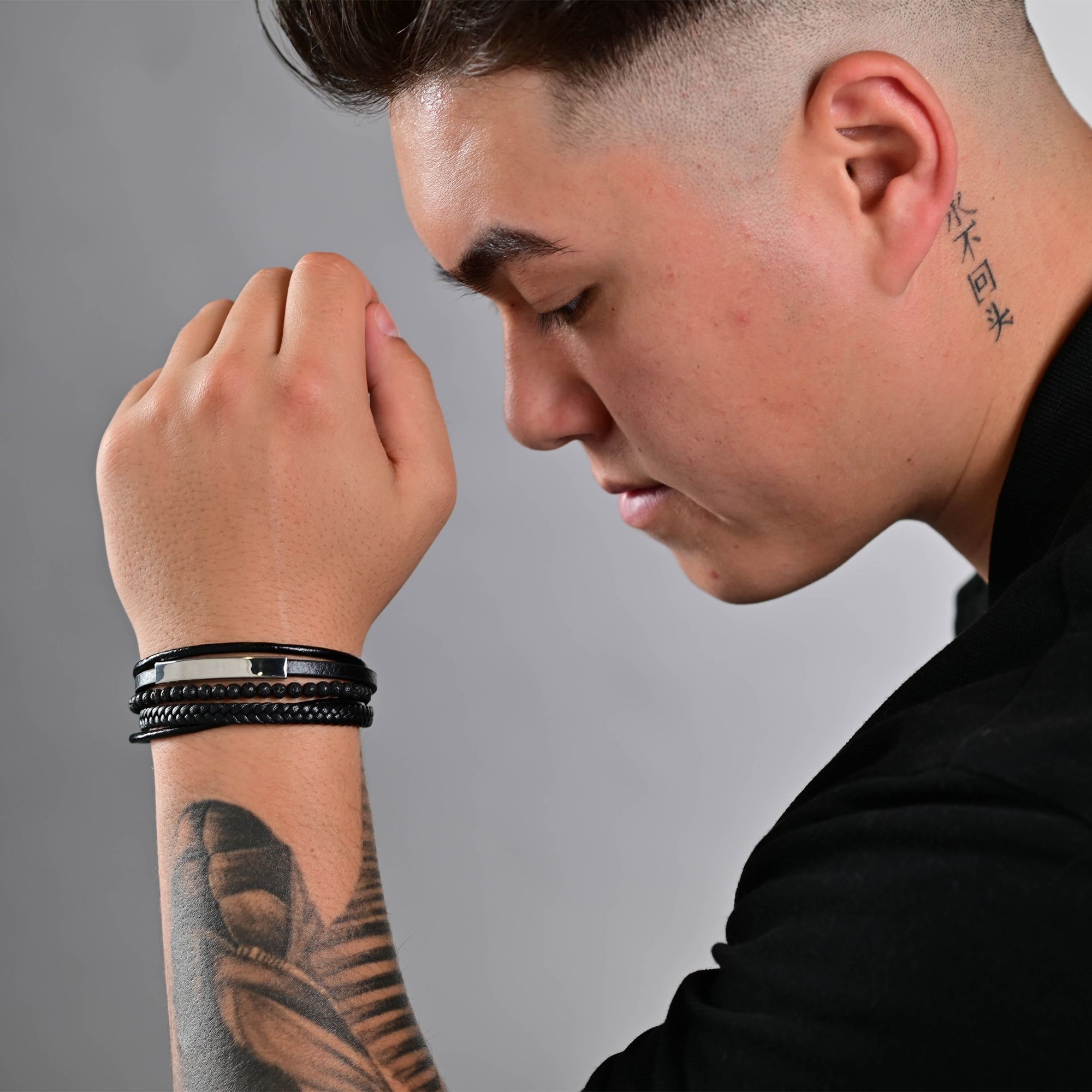 "Levi", Armband, Lederimitat, Totenkopf, 17 cm, 4 Stück