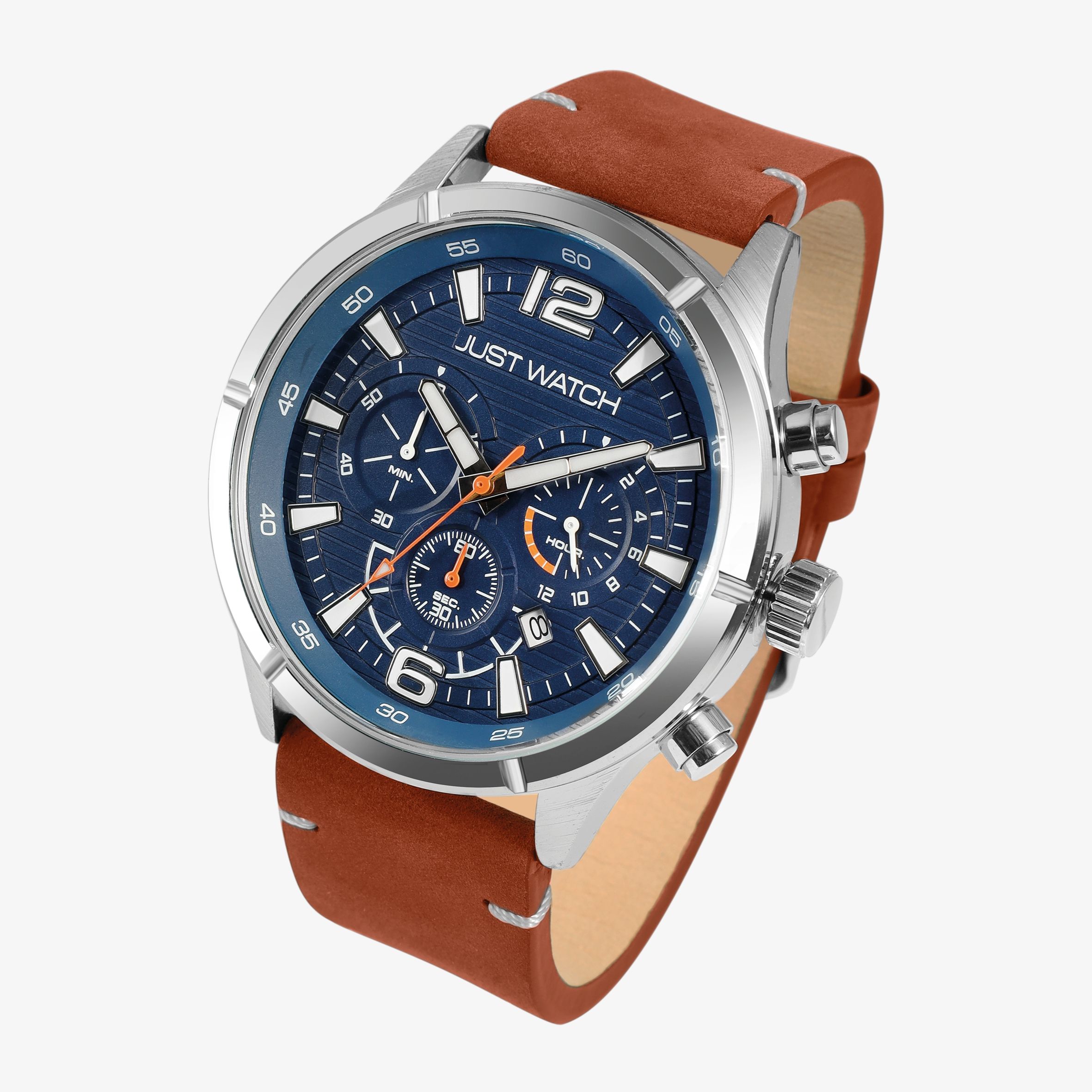 Just Watch Chronograph für Herren, Lederarmband, 5 ATM, braun