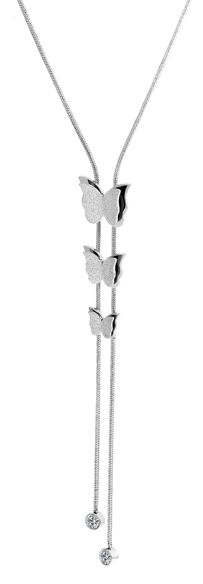 Akzent Schlangenkette, Edelstahl, Schmetterlinge, Similibesatz, silberfarbig