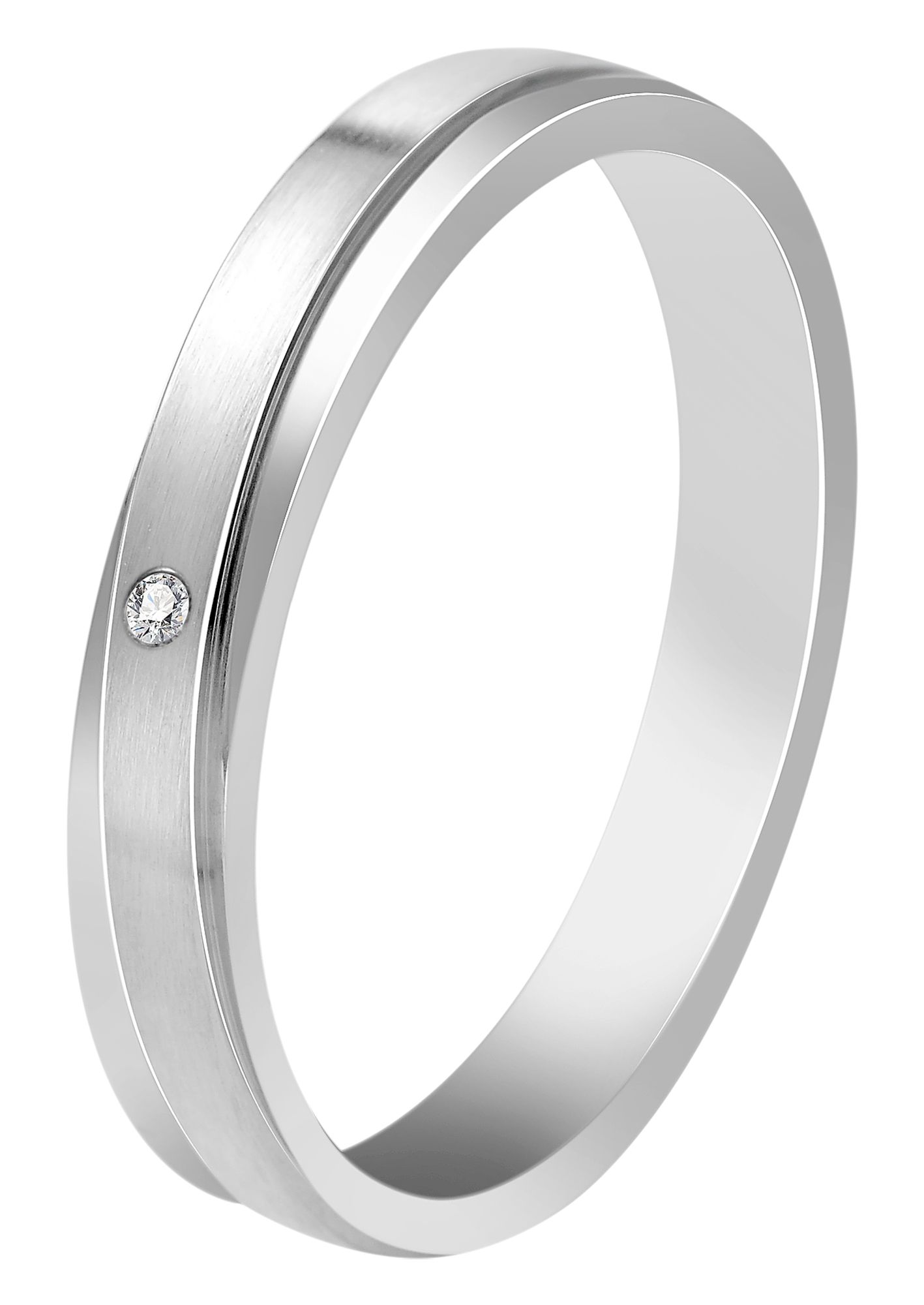 "Unity" Damen-Partnerring, Gr 50, Edelstahl, Similistein, silberfarben
