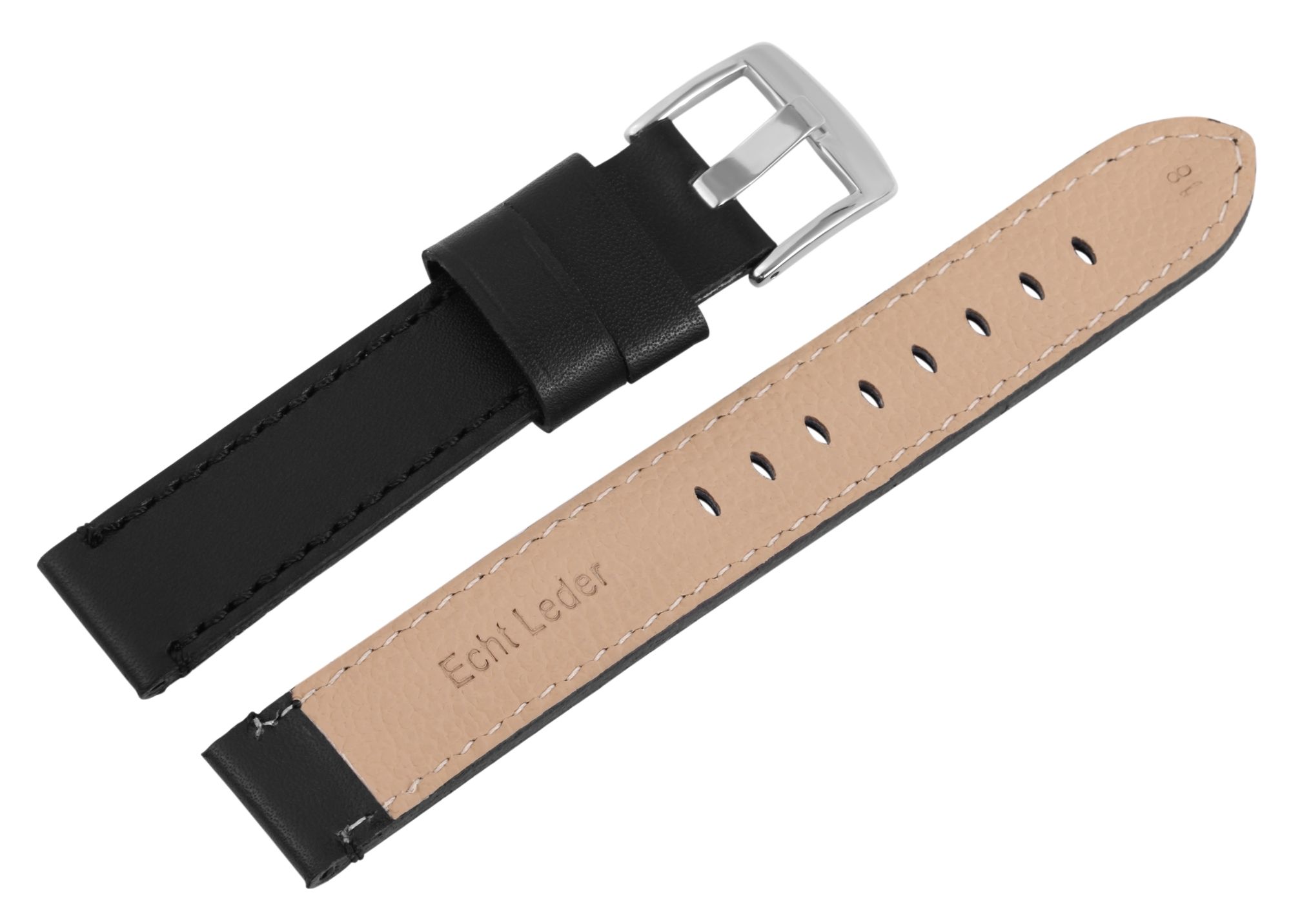 Echtleder-Uhrenarmband, schwarz, 24 mm