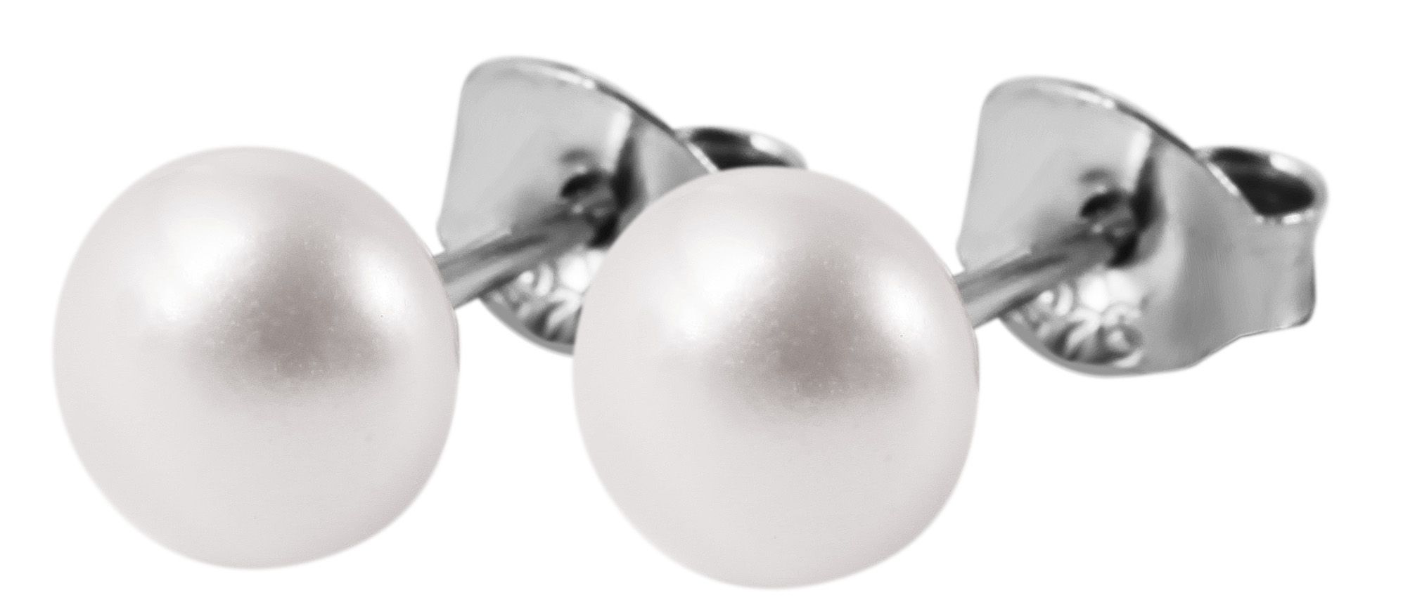 "Paula" 925/- Echtsilber Ohrstecker - Süßwasserperle Ø 8 mm, rhodiniert