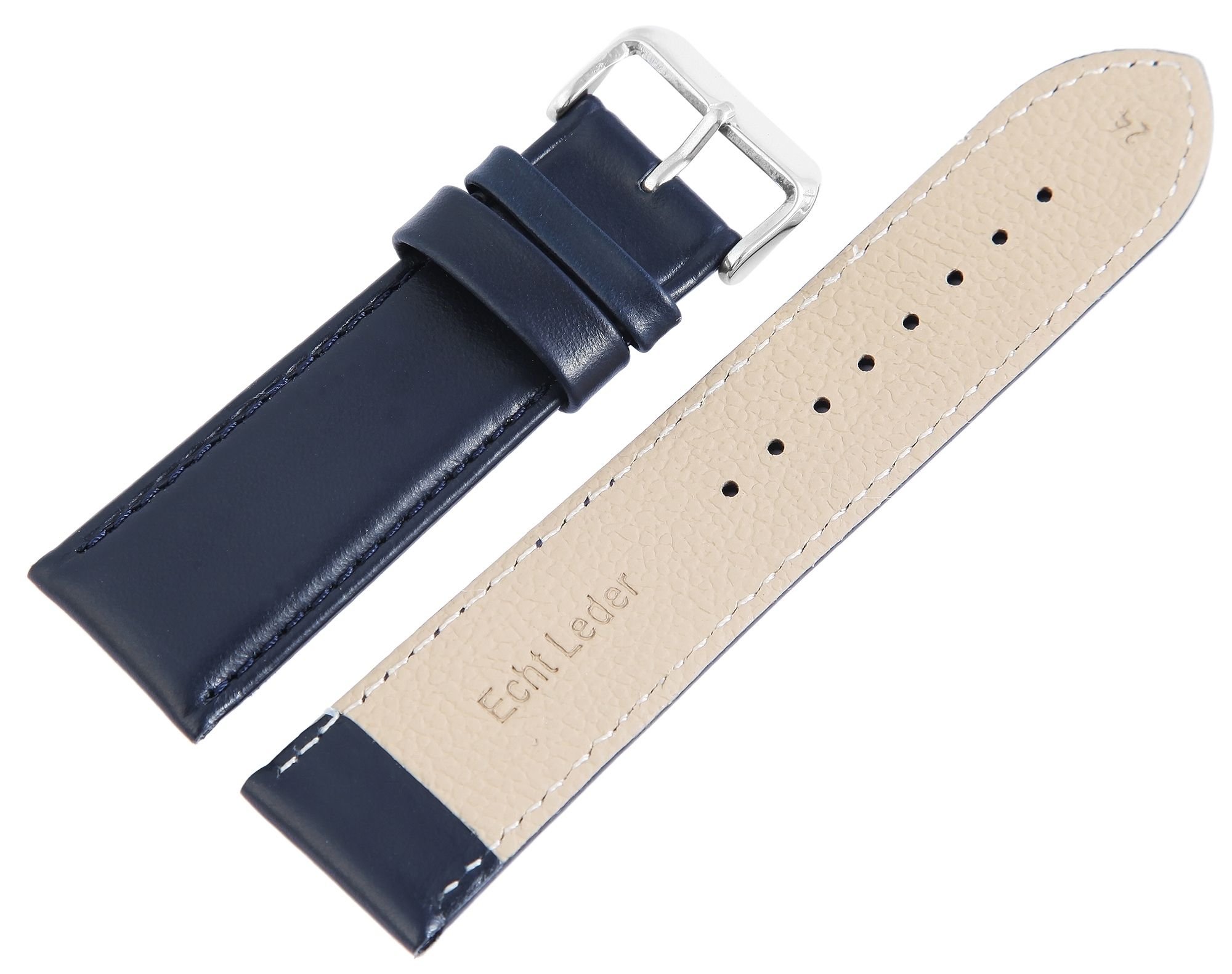 Echtleder-Uhrenarmband, gepolstert, dunkelblau, 20 mm
