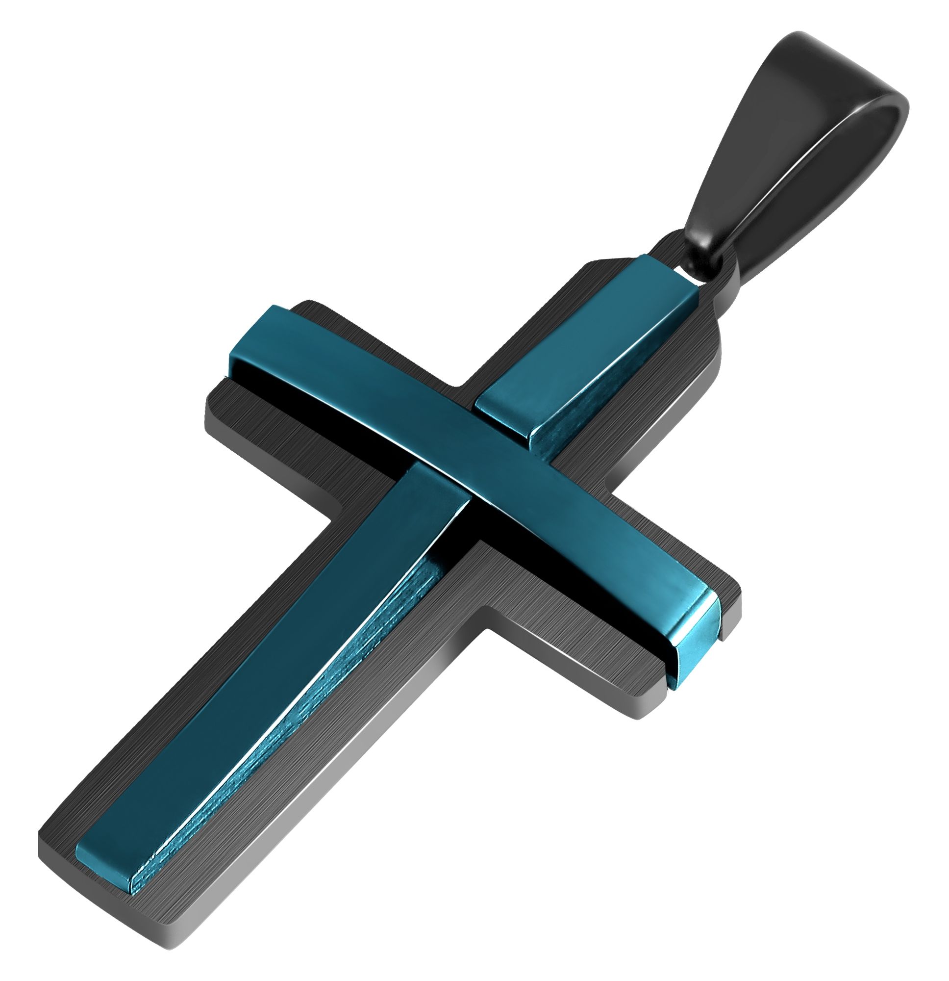 "Arin" Edelstahl Anhänger - Kreuz, bicolor (schwarz/blau)