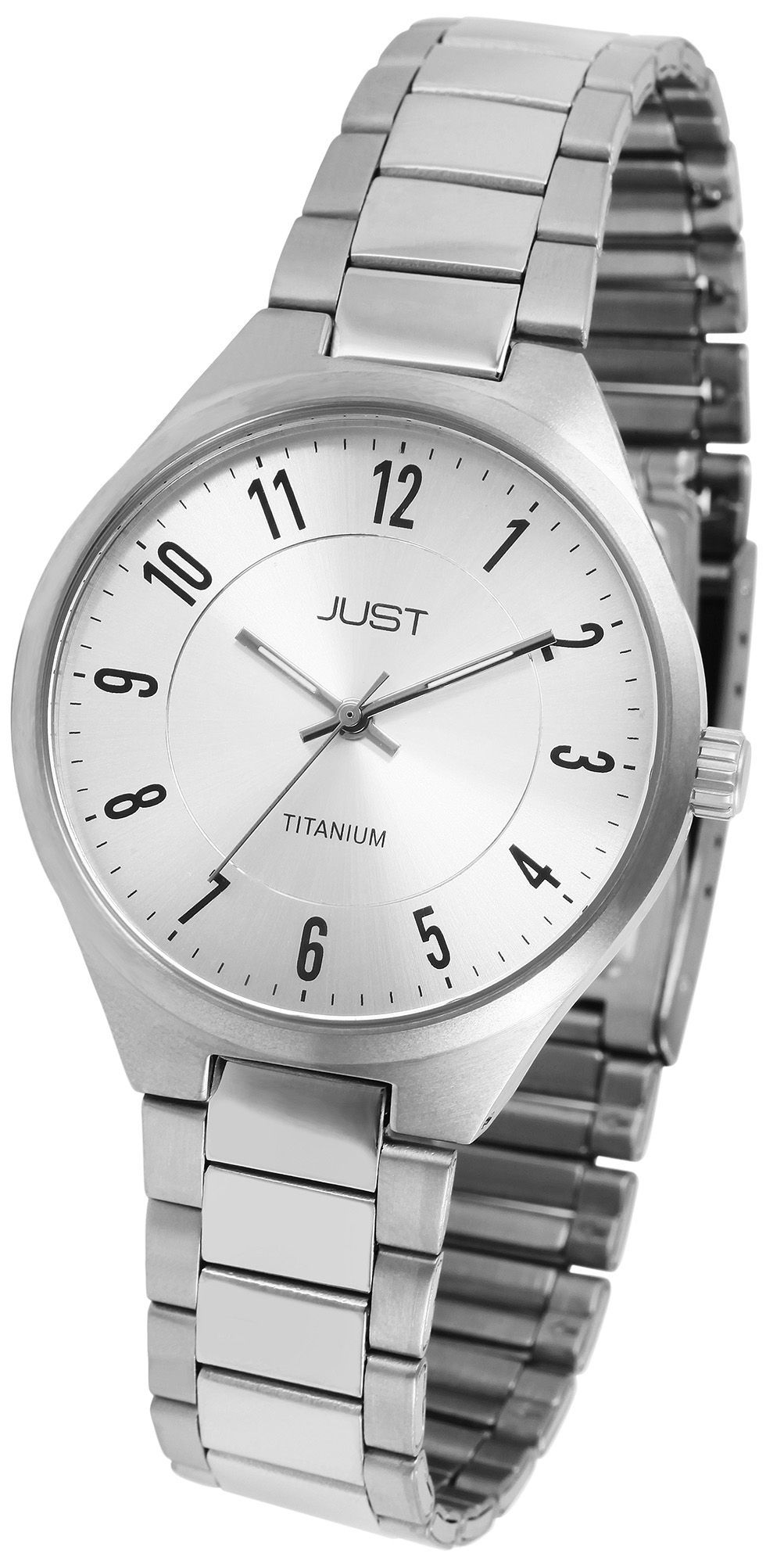 Just Damenuhr mit Gliederarmband, Titan, 5 ATM, silberfarbenes ZB