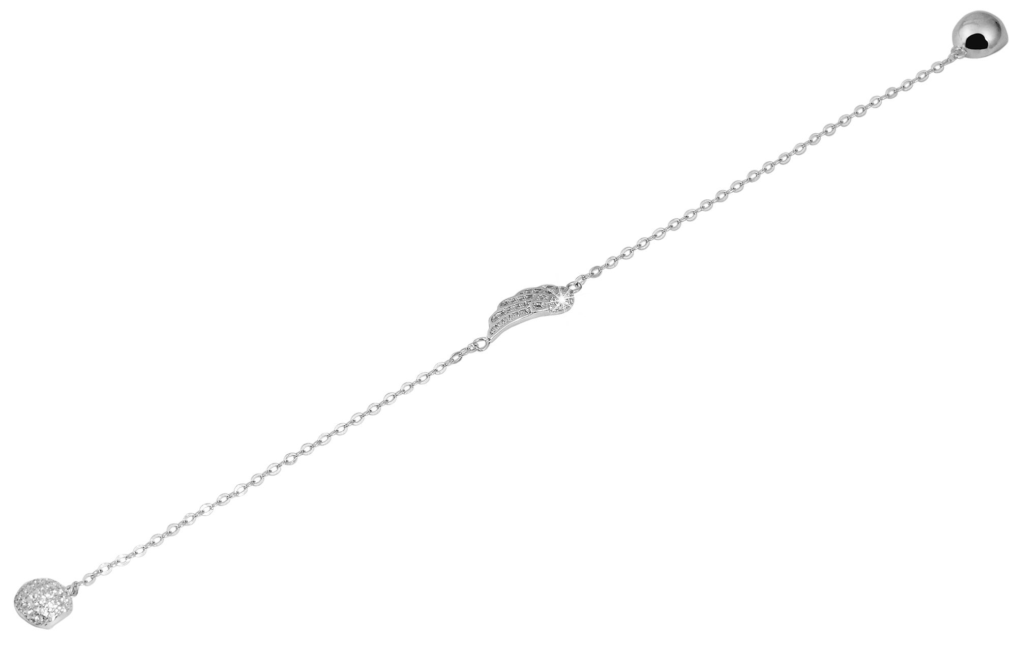 "Glorija" 925/- Echt Silber Armband, Flügel Anhänger, Zirkonia, Magnetverschluss, rhodiniert