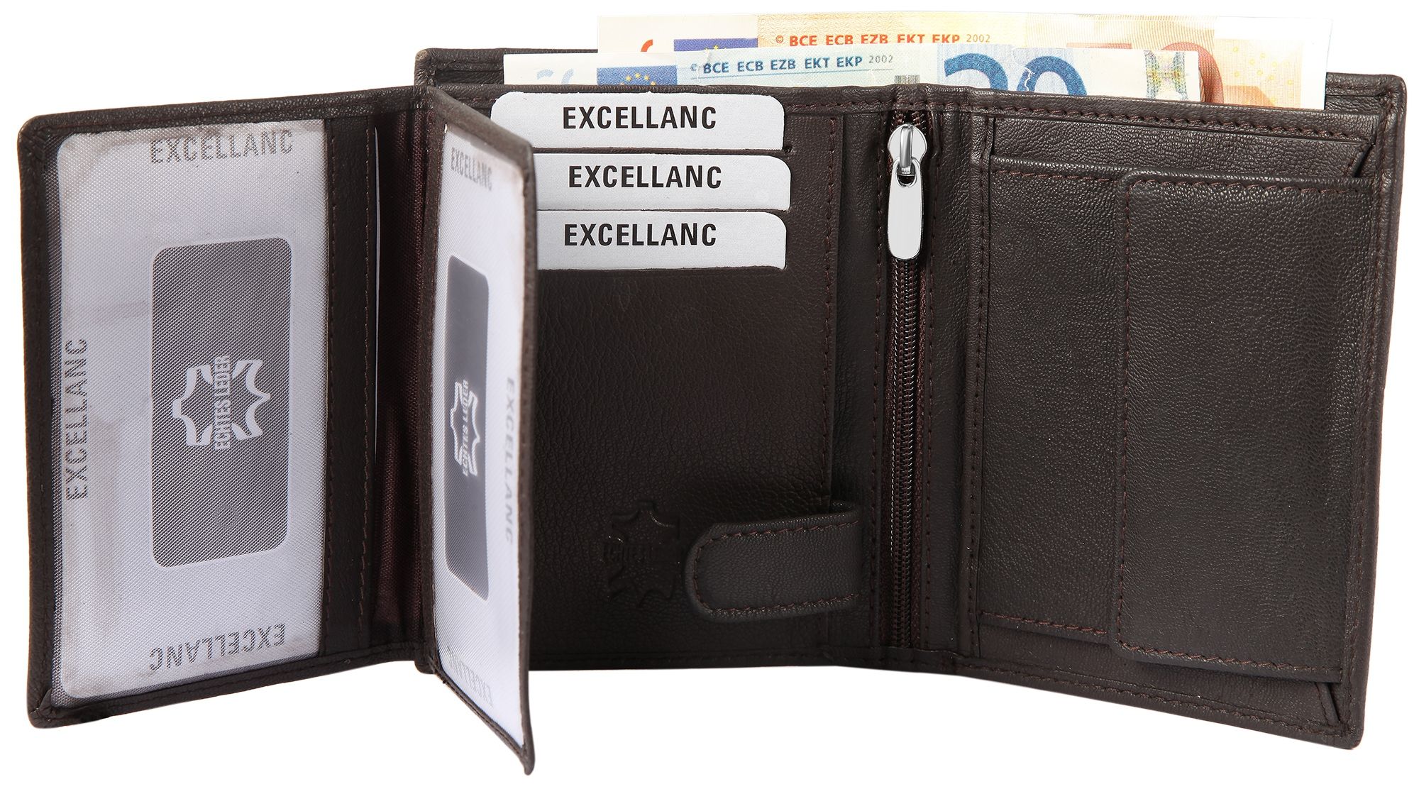 Excellanc Echtleder Geldbörse, Hochformat, braun