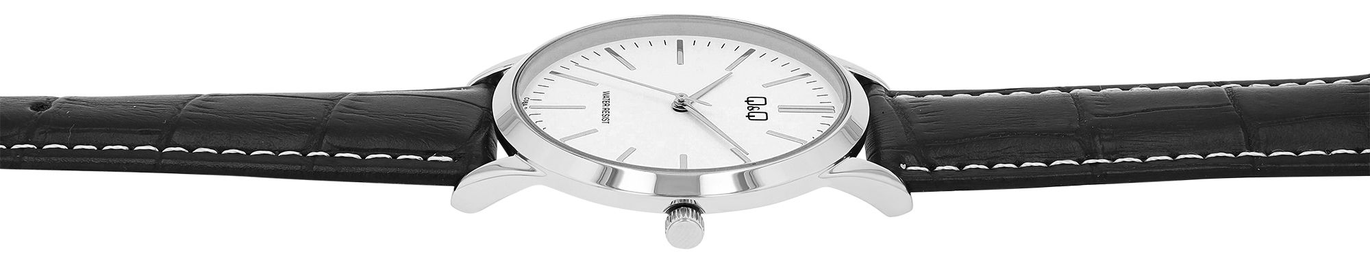 Q&Q Herrenuhr mit Lederimitationsarmband, schwarz/silberfarben 3 bar