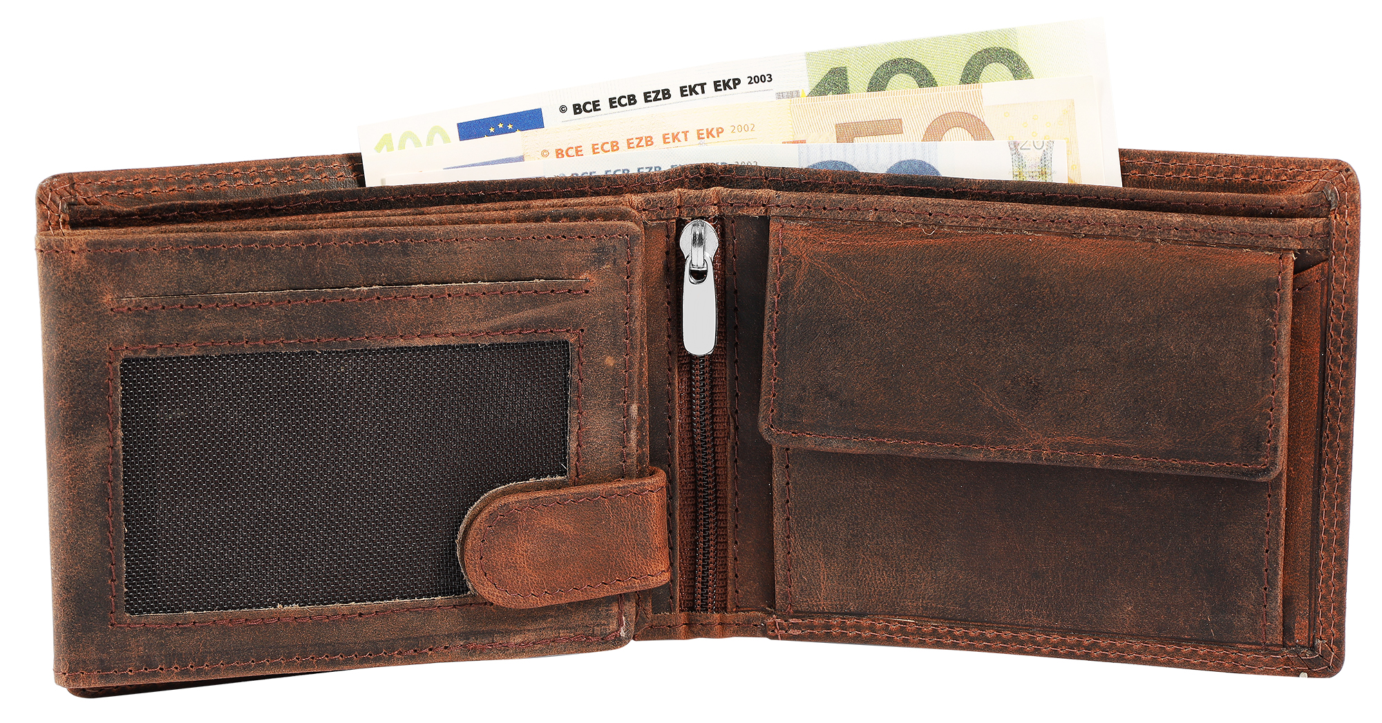 Akzent Echt Leder (Hunter-Leder) Geldbörse, RFID, Querformat, "Truck", braun
