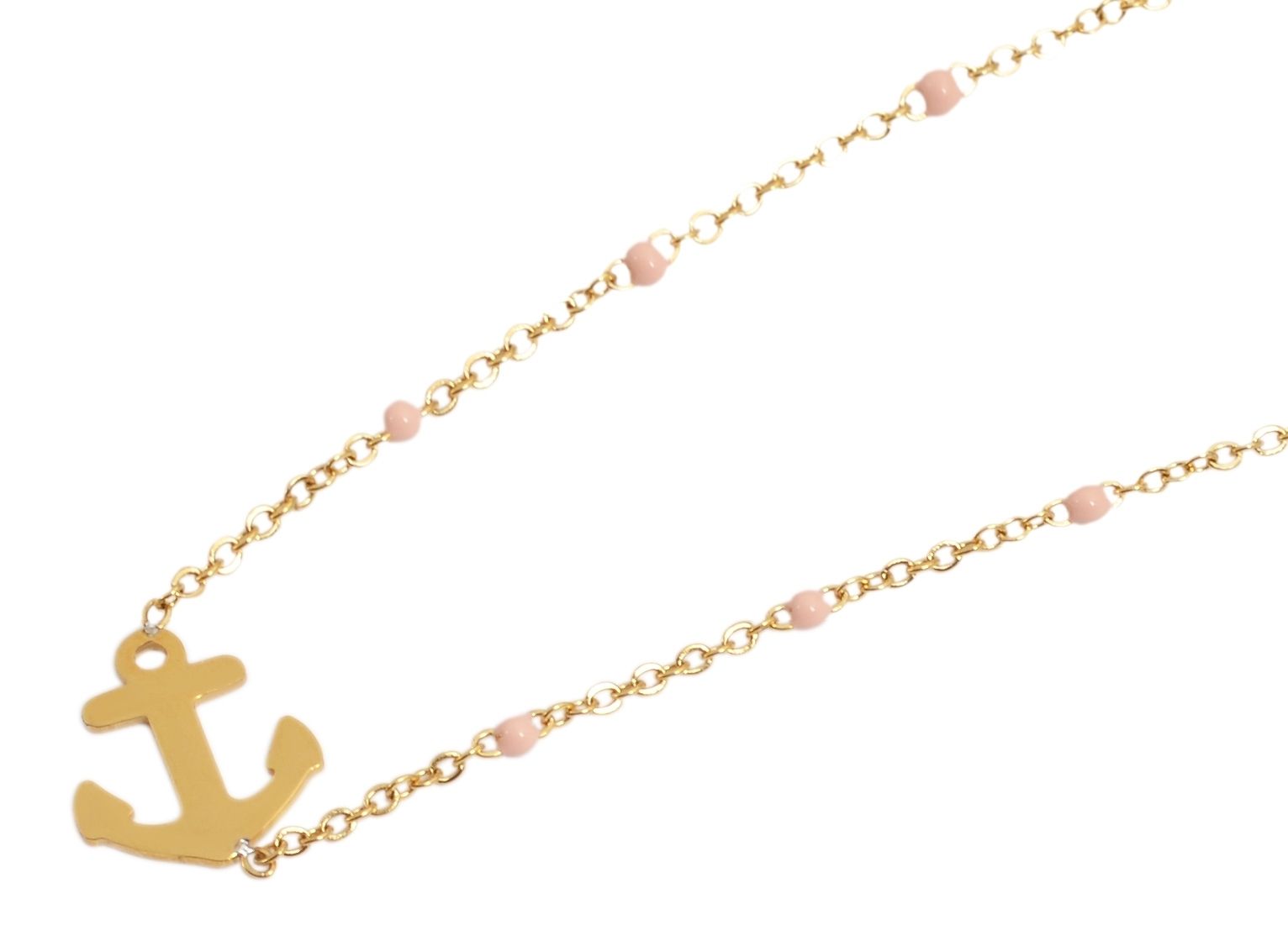 Akzent Ankerkette aus Edelstahl, Ankeranhänger, 43+5 cm, goldfarben/rosa
