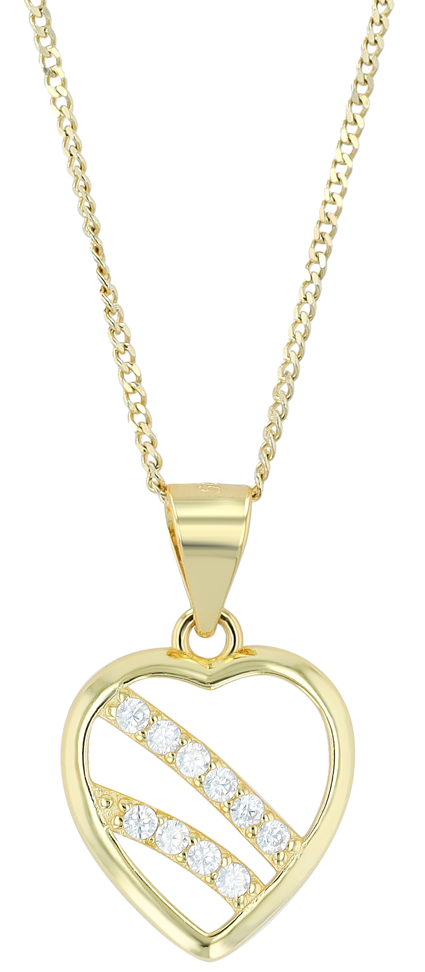 "Kokoro", 925/- Echt Silber Anhänger Herz mit Zirkonia, vergoldet