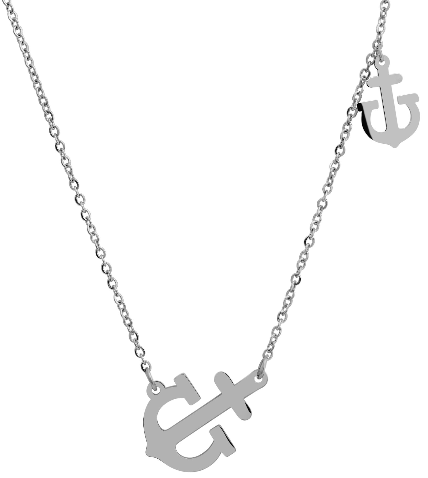 Edelstahl Schmuckset mit Ohrsteckern und Kette mit Anhänger im maritimen Ankerdesign in silberfarbig