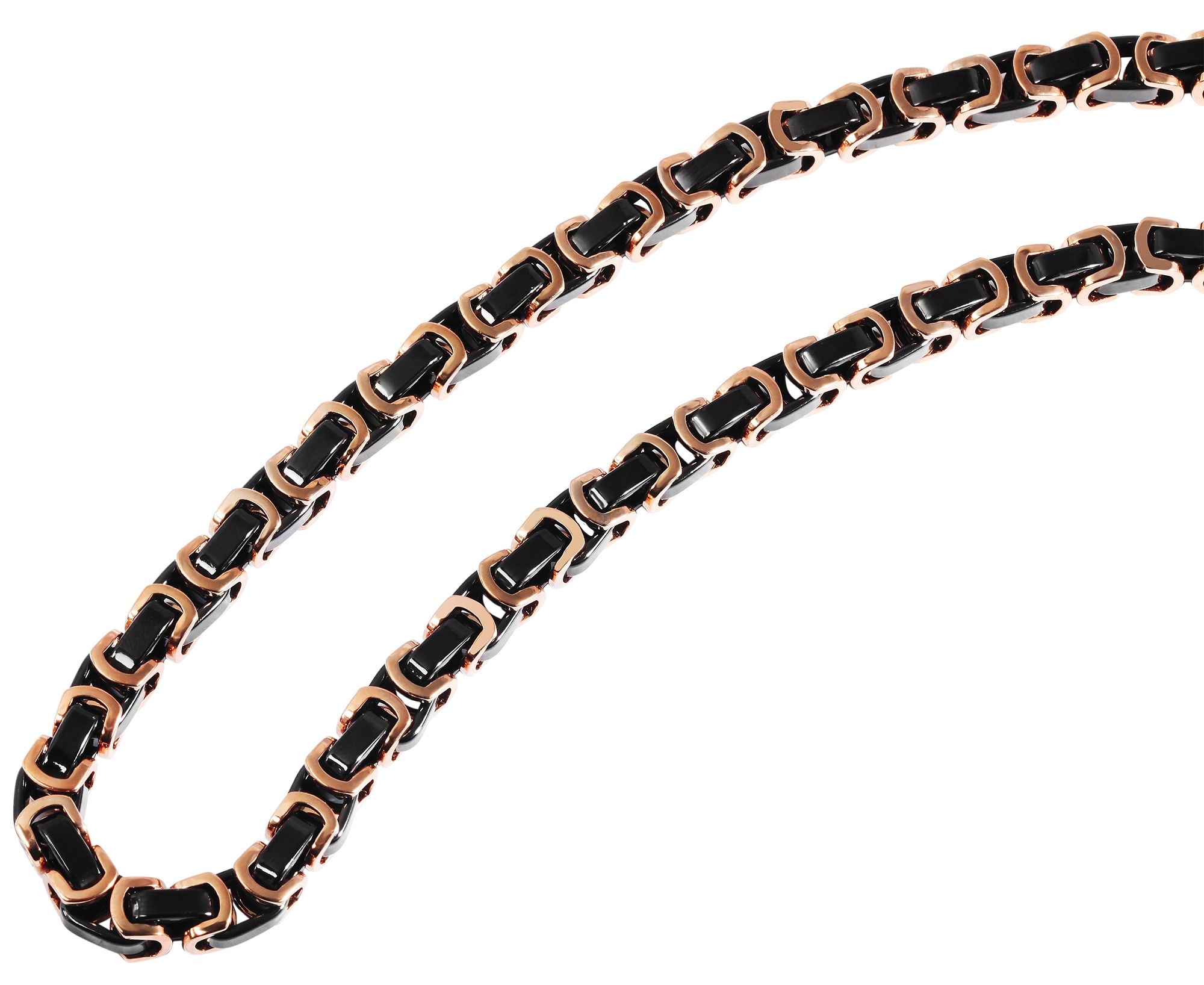 "Sarot" Königskette 7,5 mm, Edelstahl, bicolor (schwarz/roségoldfarben), 60 cm