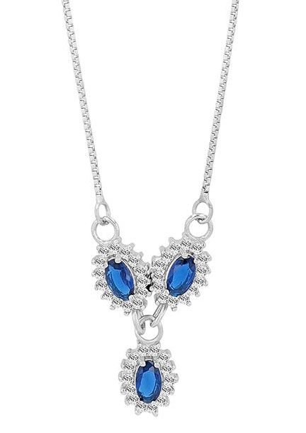 "Diana" 925/- Echt Silber Kette - Entourage-Stil, Zirkonia blau, rhodiniert