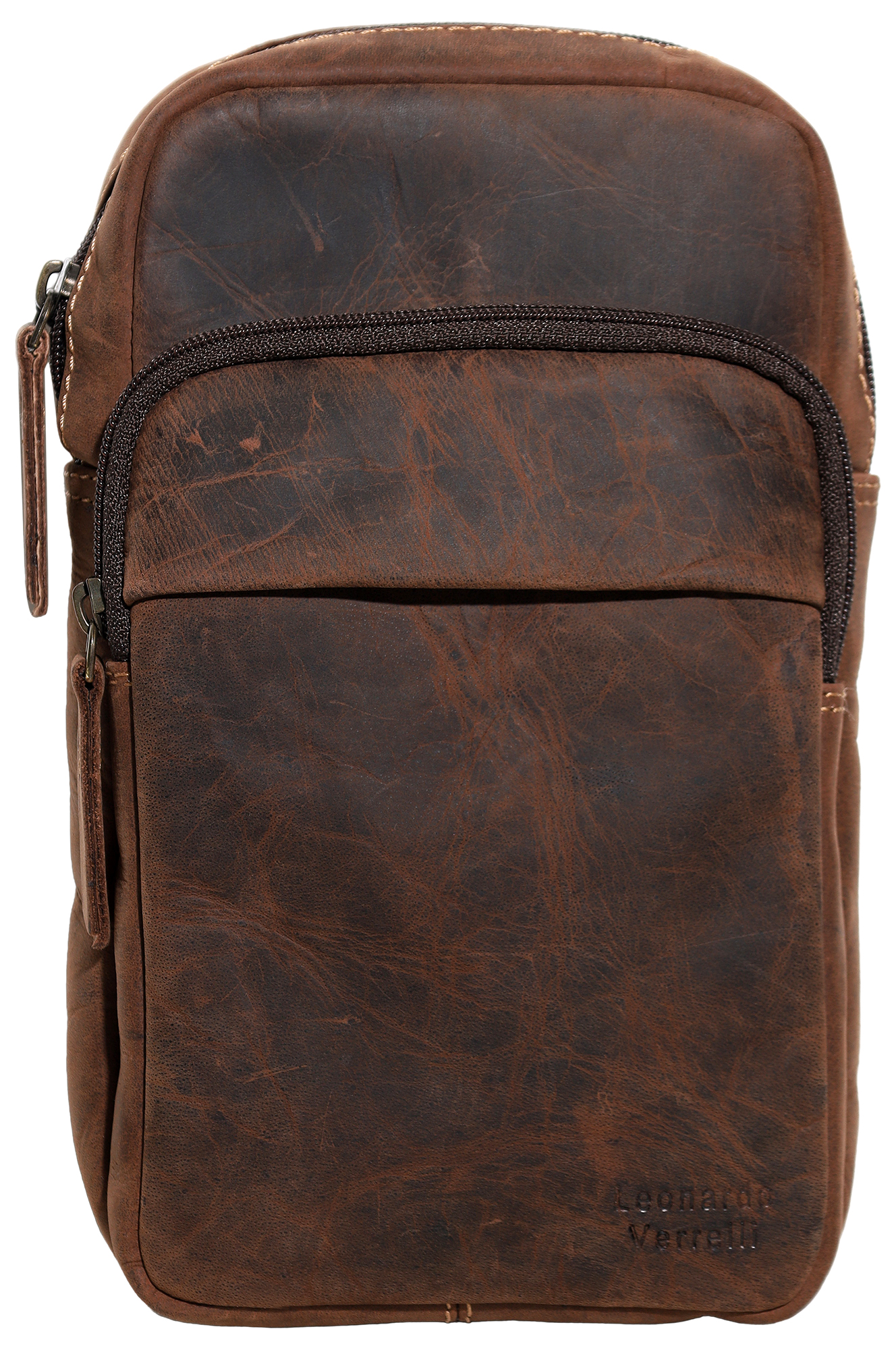Leonardo Verrelli Crossbody-Tasche aus Echt Leder, Vintage-Look, dunkelbraun