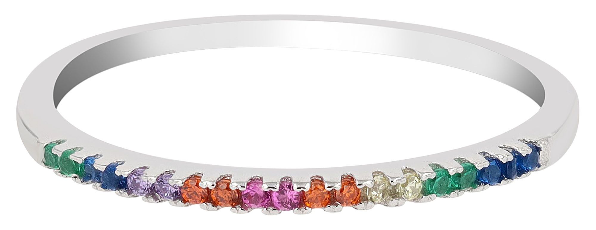 925 Echt Silber Ring mit buntem Zirkoniabesatz, Gr. 54, 925/rhodiniert